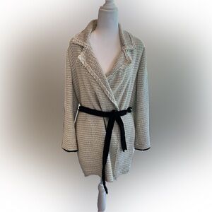 Theory EUC Clairene R Carson Tweed fringe Jacket in white and black Size M